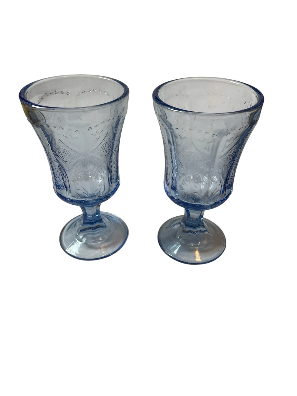 Vintage Indiana Glass Recollection Blue Water Goblets Pressed Glass Set of 2